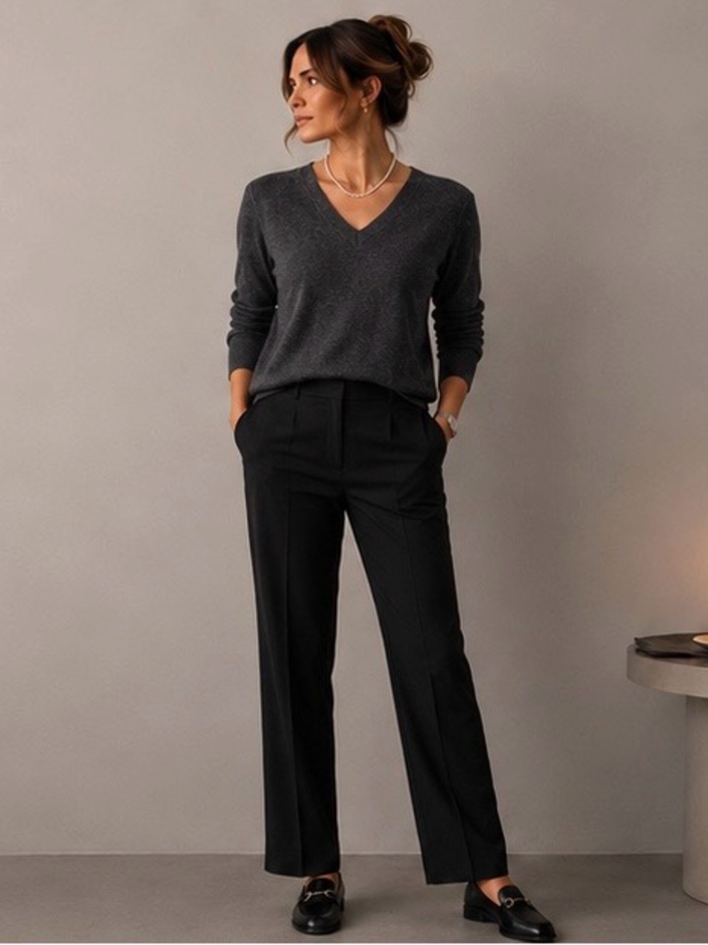 Marlowe Cashmere & Silk Charcoal V Neck Sweater